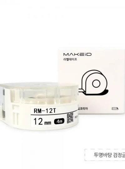 [로드메일코리아] RM-12T MAKEiD 라벨테이프 바탕(투명) / 글씨(검정) 12mm