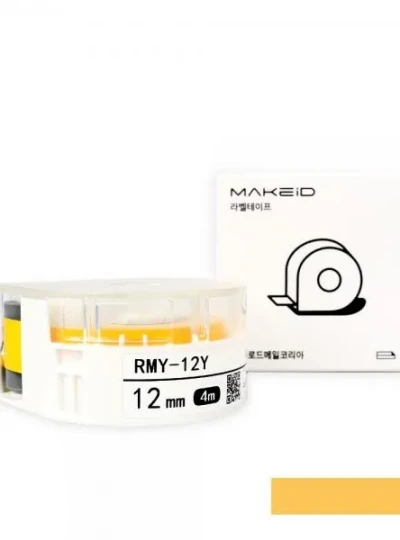 [로드메일코리아] RMY-12Y MAKEiD 라벨테이프 바탕(노랑) / 글씨(검정) 12mm