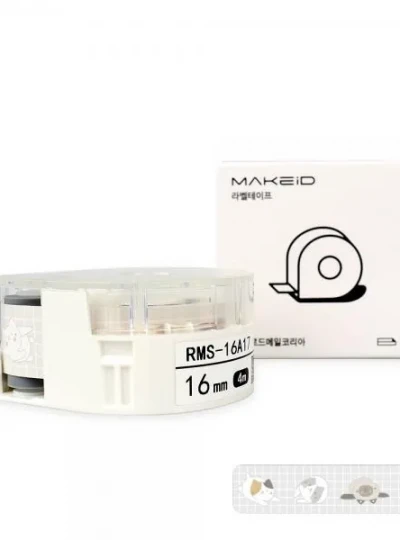 [로드메일코리아] RMS-16A17 MAKEiD 라벨테이프 바탕(고양이 패턴) / 글씨(검정) 16mm