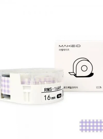 [로드메일코리아] RMS-16A9 MAKEiD 라벨테이프 바탕(보라색체크 패턴) / 글씨(검정) 16mm