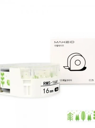 [로드메일코리아] RMS-16A1 MAKEiD 라벨테이프 바탕(나뭇잎 패턴) / 글씨(검정) 16mm