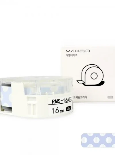 [로드메일코리아] RMS-16A13 MAKEiD 라벨테이프 바탕(블루앤화이트) / 글씨(검정) 16mm